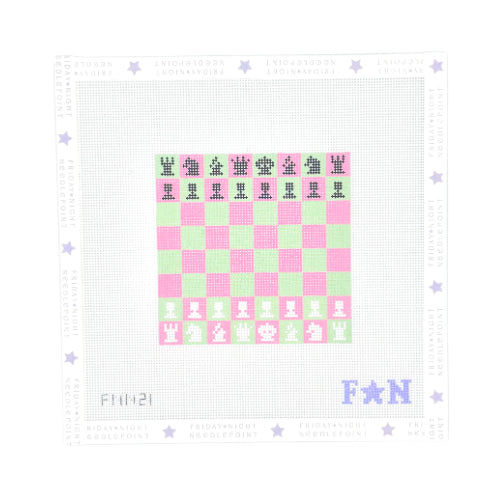 Chess Board Mini Green/Pink Needlepoint Canvas
