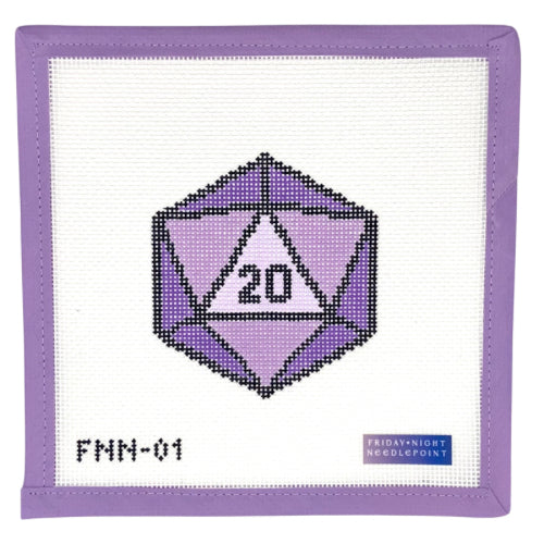 D20 Dice Purple Needlepoint Canvas