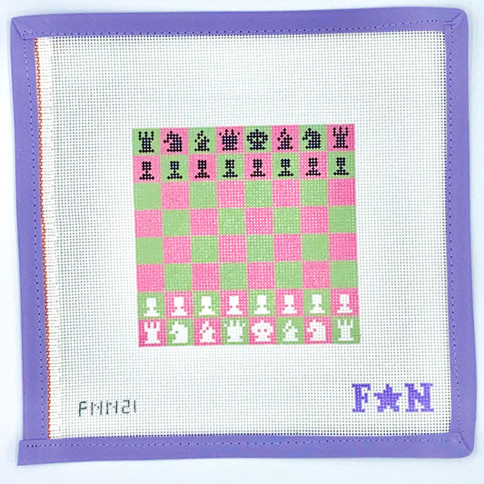 Chess Board Mini Green/Pink Needlepoint Canvas