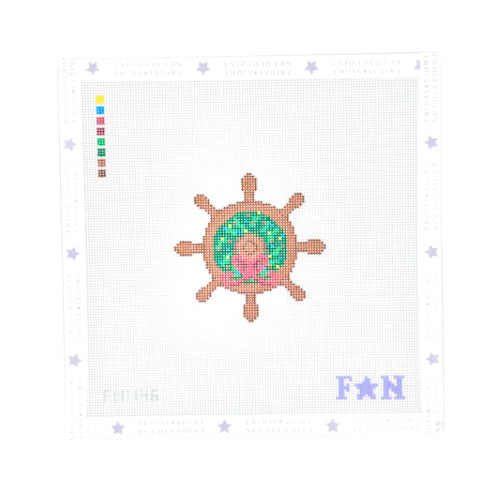 Holiday Wreath Nautical Wheel Needlepoint Canvas