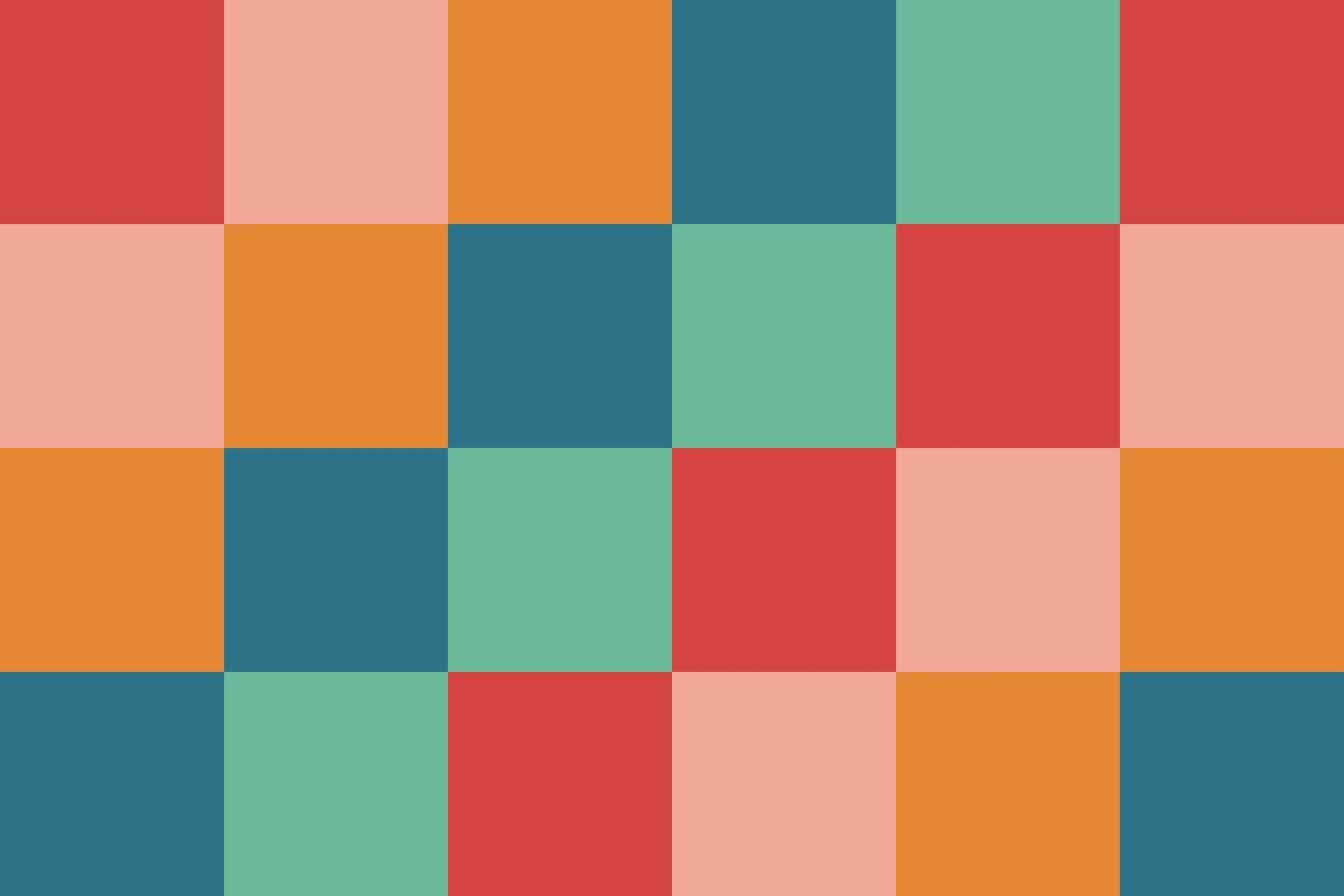 Colorful checkered pattern with squares in red, orange, green, and blue needlepoint canvas